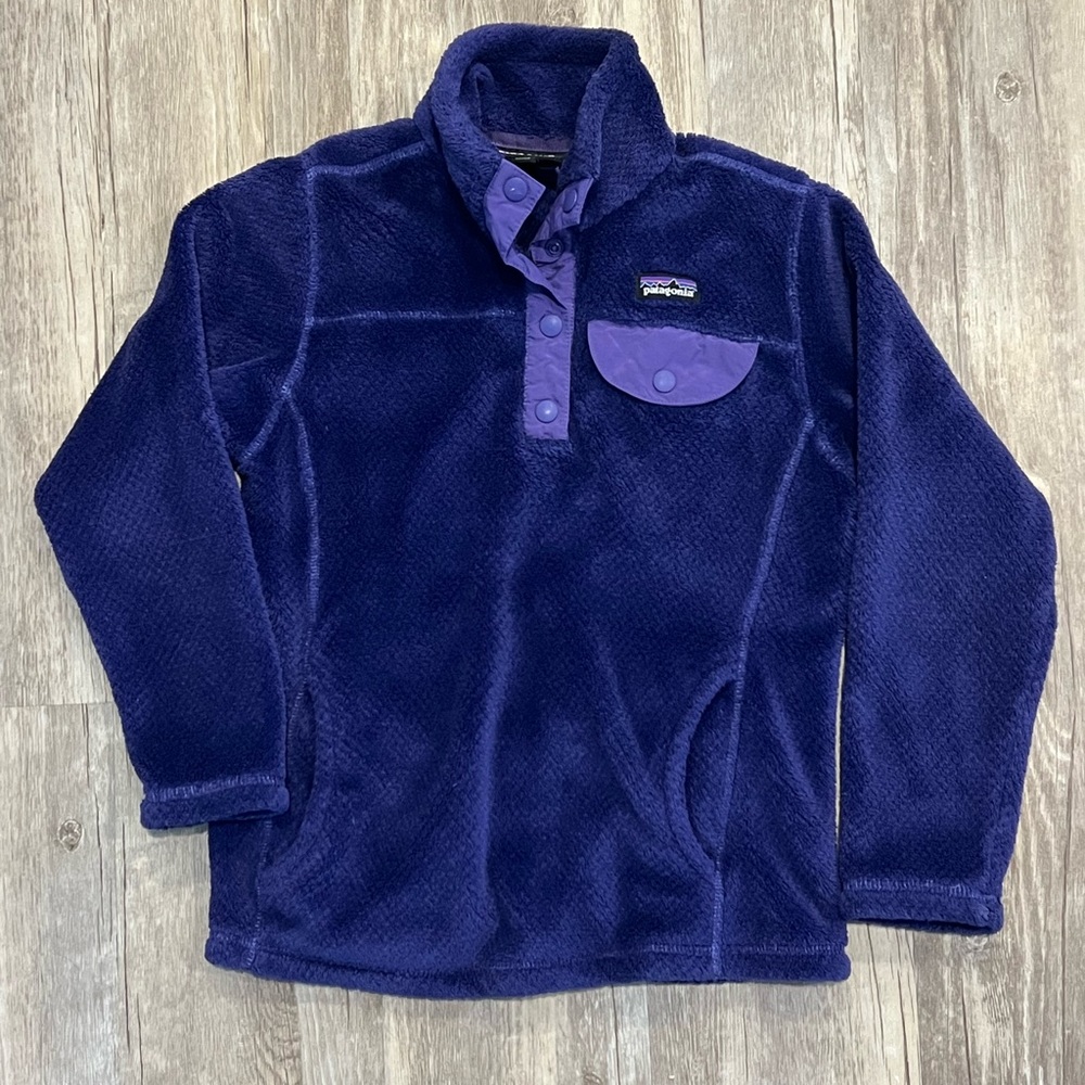 Patagonia Kids Navy and Purple Snap-T Fleece Pullover